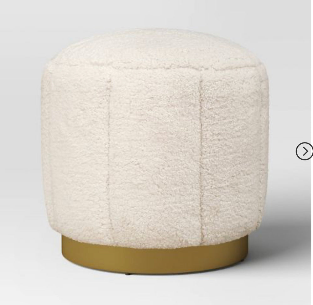 Galena Channel Tufted Shearling Brass Ottoman Cream - Threshold