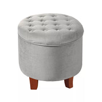 
              Large Round Button Tufted Storage Ottoman Cream - HomePop: Velvet Footstool, Wood Legs
            