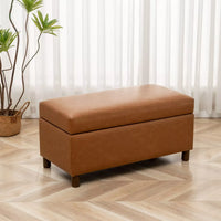 
              36" Wide Rectangle Storage Bench with Wood Legs Camel Brown Faux Leather - WOVENBYRD
            
