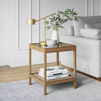 
              Hayes Solid Wood Rattan and Glass Top Side Table Brushed Light Brown - Nathan James
            