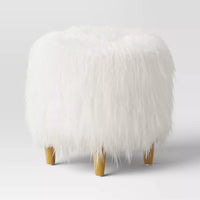 
              Holley Mongolian Fur/Wood Ottoman Cream - Threshold: Padded, No Assembly, Plywood Frame
            