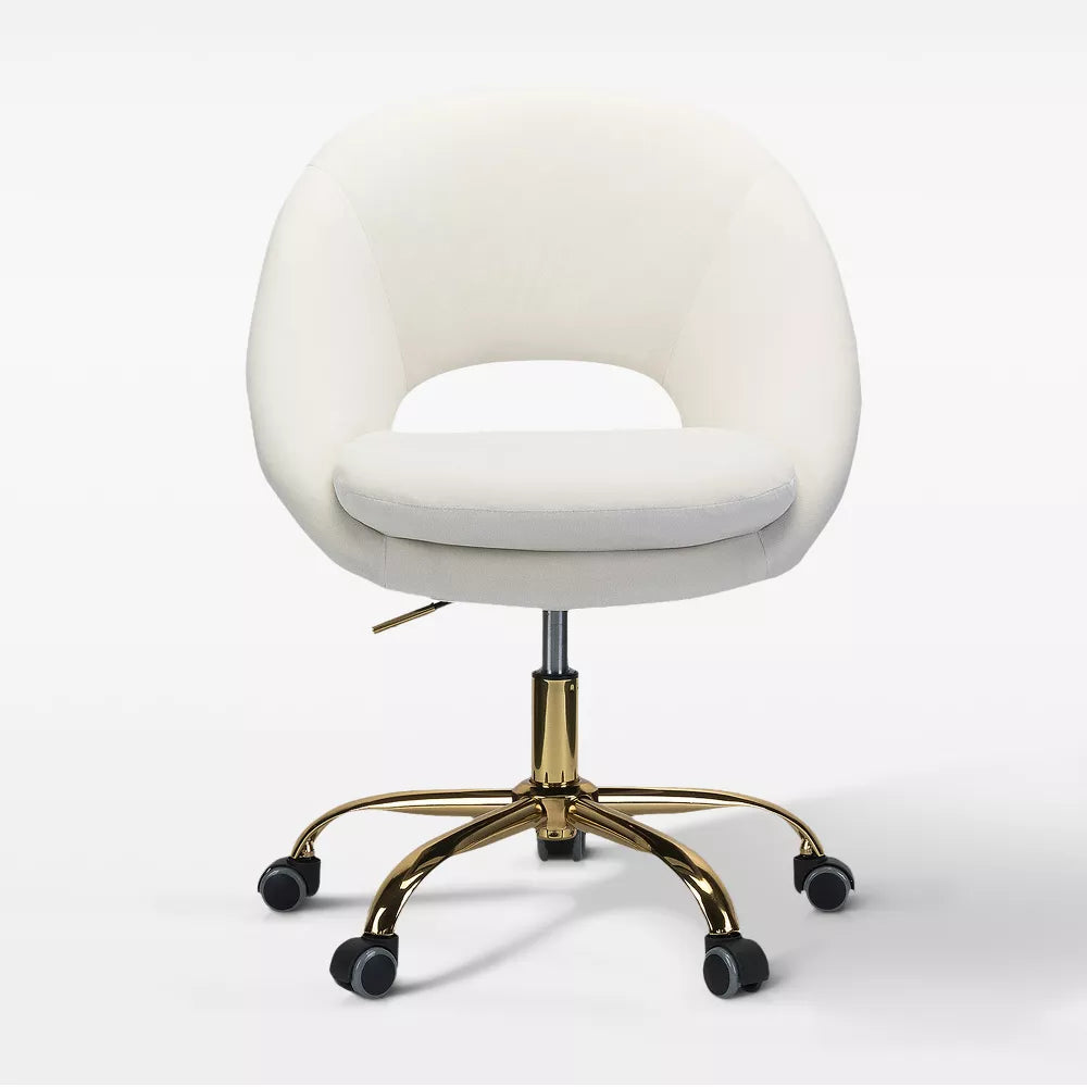 Hector Velvet  Ergonomic Swivel Office Desk Chair with Adjustable Height | Karat Home - Ivory