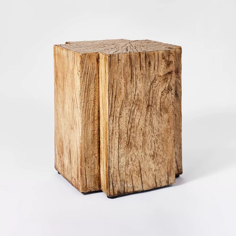 Indoor/Outdoor Faux Concrete Stump Accent Table Brown - Threshold designed with Studio McGee: No Assembly, Magnesium Oxide