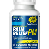 HealthA2Z® Extra Strength Pain Relief PM| Acetaminophen 500mg | Diphenhydramine 25mg | Pain Reliever & Nighttime Sleep Aid | Non-Habit Forming 150 Count