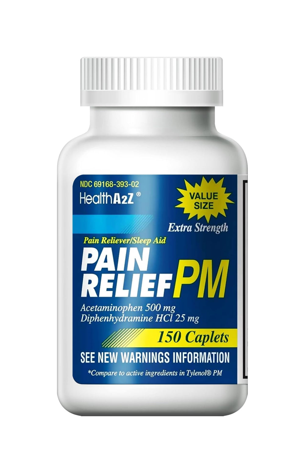 HealthA2Z® Extra Strength Pain Relief PM| Acetaminophen 500mg | Diphenhydramine 25mg | Pain Reliever & Nighttime Sleep Aid | Non-Habit Forming 150 Count