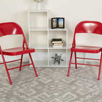 Chair, Metal Folding, Red, Double Braced