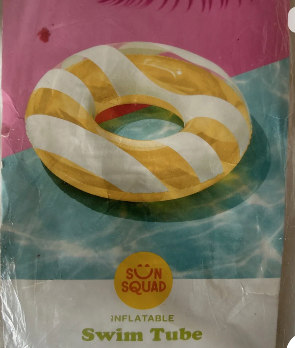 SUN SQUAD Gonflable Swim Tube Nouveauté Flotteur Jaune Blanc Rayure