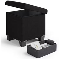 Nestl 30" Storage Ottoman Bench with Storage Bins, Rectangular Storage Bench - Black Leather