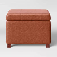 Essex Single Storage Ottoman Caramel Faux Leather - Threshold: Upholstered Rectangular Bench with Lid