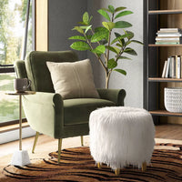 
              Holley Mongolian Fur/Wood Ottoman Cream - Threshold: Padded, No Assembly, Plywood Frame
            