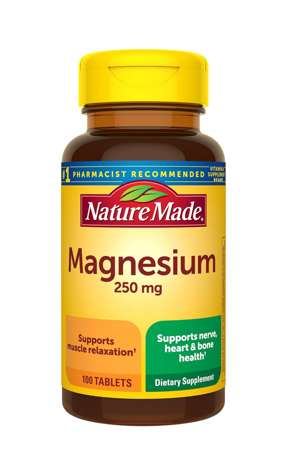 Nature Made Magnesium Oxide 250 mg, Magnesium Supplement for Muscle, Heart, Bone and Nerve Health Support, 100 Tablets, 100 Day Supply DLC: Mars 2027