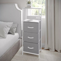 
              Flash Furniture 3 Fabric Drawer Nightstand with 2 USB Port/1 Outlet Charging Station in Gray/Wht
            