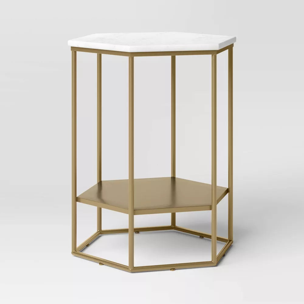 Geometric Luxe Hex Accent Table: White Stone Top, No Assembly - Threshold