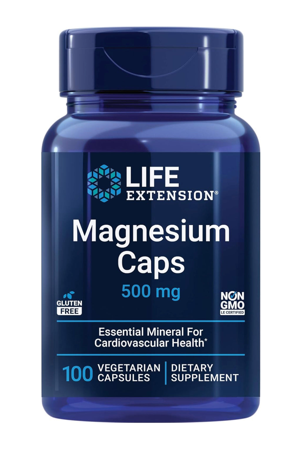 Life Extension Magnesium Caps, 500 mg, magnesium oxide, citrate, succinate, heart health, healthy bones, metabolism support, 100 vegetarian capsules DLC: 05/2026