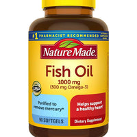 Nature Made Fish Oil 1000 mg, 90 Softgels, Fish Oil Omega 3 Supplement For Heart Health DLC: APR 2027