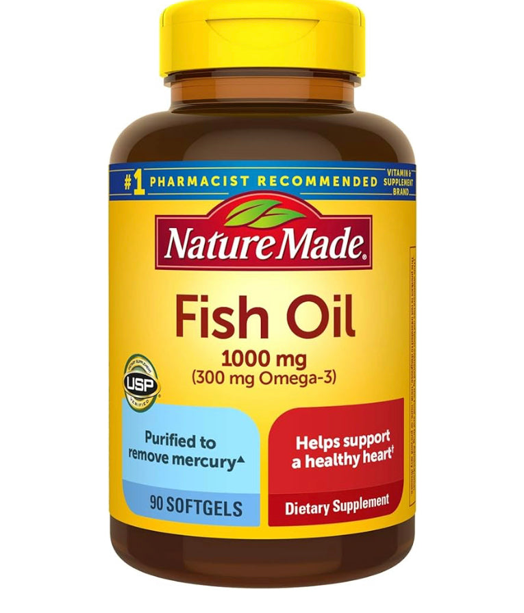 Nature Made Fish Oil 1000 mg, 90 Softgels, Fish Oil Omega 3 Supplement For Heart Health DLC: APR 2027