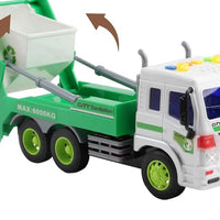 Camion à ordures alimenté par friction avec lumières et sons, corps de levage, échelle 1:16, assainissement durable pour enfants,