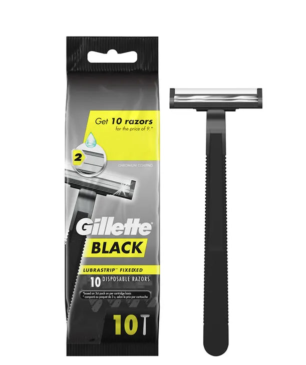 Gillette BLACK Fixed Men's Disposable  Razor 10 pcs