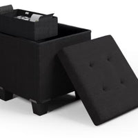 Nestl 30" Storage Ottoman Bench with Storage Bins, Rectangular Storage Bench - Black Leather