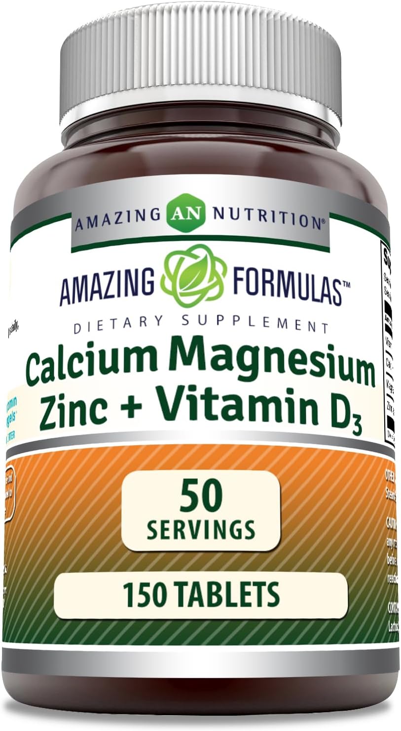 Amazing Formulas Calcium Magnesium Zinc + D3 Supplement | 150 Tablets | Non-GMO | Gluten-Free | Made in USA