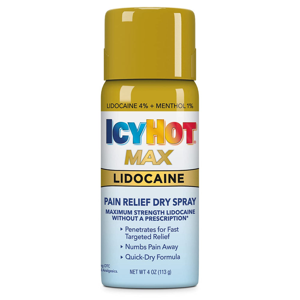 Icy Hot Max Strength Pain Relief Spray With Lidocaine Plus Menthol, 4 Ounces(113g) DLC: 02:2026