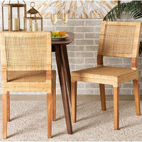 2pc Lesia Rattan and Wood Dining Chair Set Natural/Walnut - bali & pari: Mango Frame, No Assembly Required