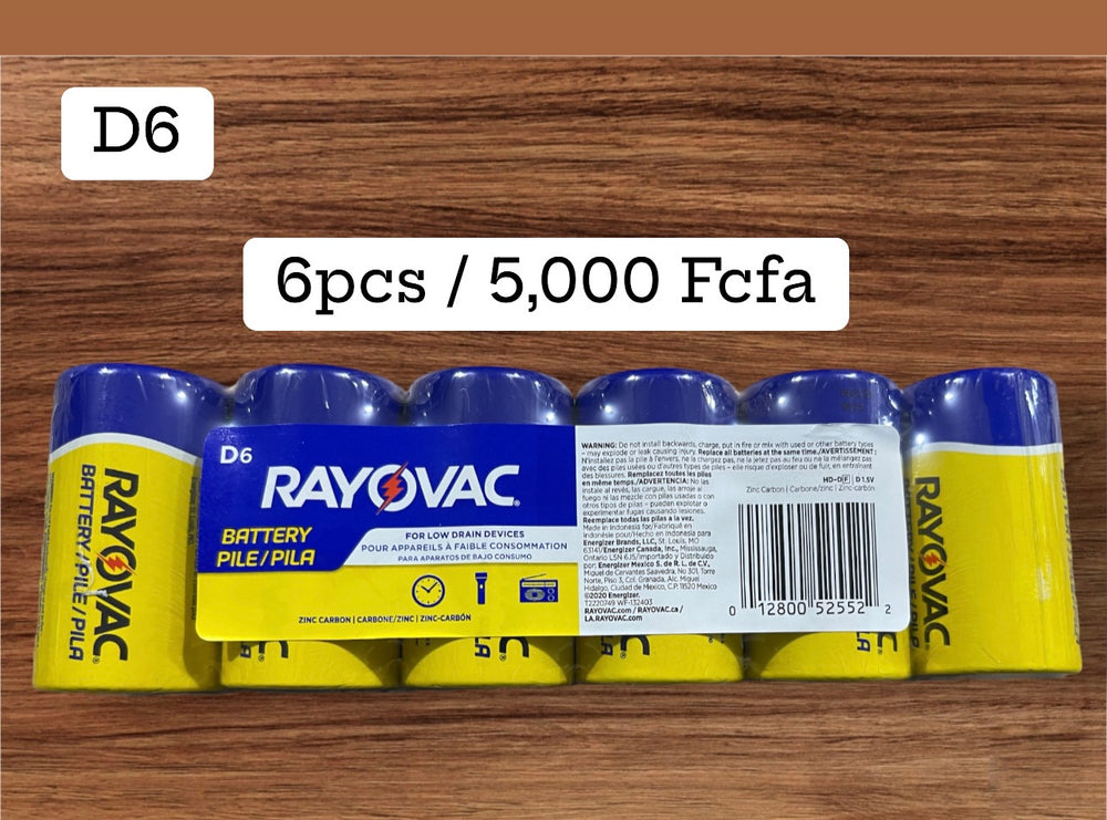 RAYOVAC Heavy Duty D Zinc Chloride Batteries Shrink-Wrapped 1.5V 6-Pack d6 hd-dd