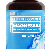 BioEmblem Triple Magnesium Complex | 300mg of Magnesium Glycinate, Malate, & Citrate for Muscles, Nerves, & Energy | High Absorption | Vegan, Non-GMO | 90 Capsules