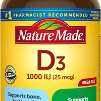 Nature Made Vitamin D3 1000 IU (25 mcg), Dietary Supplement for Bone, Teeth, Muscle and Immune Health Support Softgels, 30 Day Supply