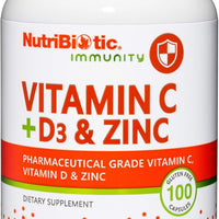 NutriBiotic – Vitamin C + Vitamin D3 & Zinc, 100 Capsules | Potent, Comprehensive Immune Support | Essential & Antioxidant Daily Supplement | Gluten & GMO Free DLC: 05/2027