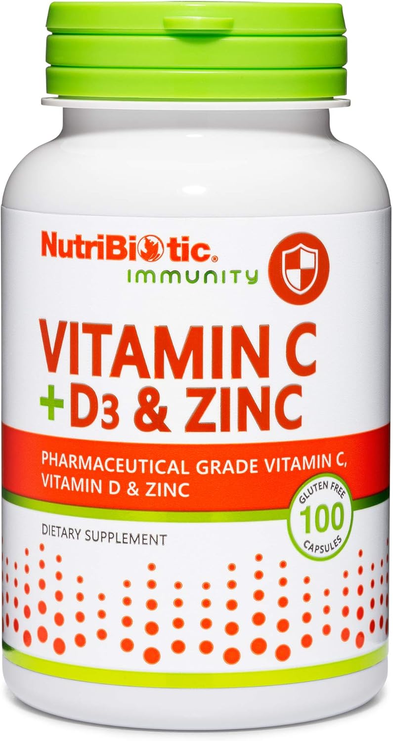 NutriBiotic – Vitamin C + Vitamin D3 & Zinc, 100 Capsules | Potent, Comprehensive Immune Support | Essential & Antioxidant Daily Supplement | Gluten & GMO Free DLC: 05/2027