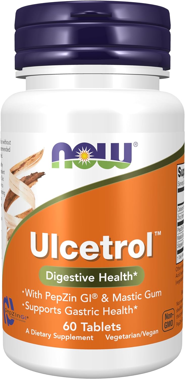 NOW Supplements Ulcetrol™, Digestive Health*, With PepZin GI® & Mastic Gum, Supports Gastric Health*, 60 Tablets