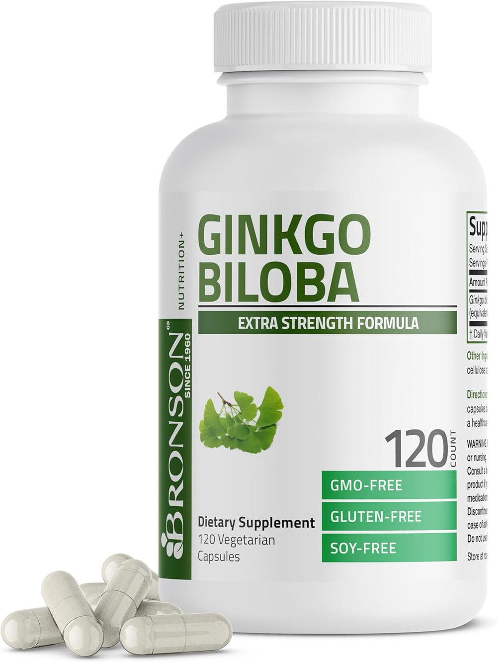 Bronson Ginkgo Biloba Extra Supports Brain Function & Memory Support, 120 Vegetarian Capsules DLC: 07/2026