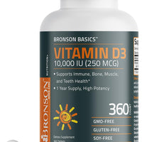 Bronson Vitamin D3 10,000 IU (250 MCG) 1 Year Supply for Healthy Muscle Function and Immune Support, Non-GMO, 360 Tablets