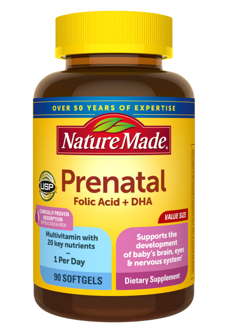 Prenatal Multivitamin Folic Acid + DHA Softgels (90 Softgels) FLC: Sept25