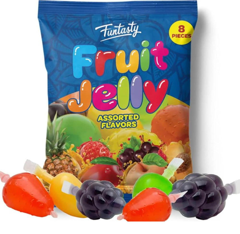 Funtasty Caramelos de gelatina de frutas, sabores surtidos exprimibles veganos, bolsa de 8 unidades