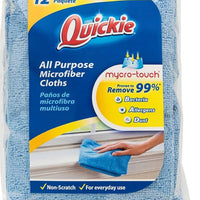 Quickie Chiffon de nettoyage en microfibre 14 x 14 pouces, bleu, paquet de 12 serviettes/essuie-glace tout usage pour le nettoyage