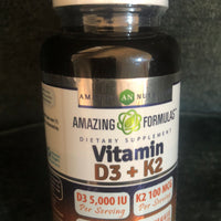 Amazing  Formulas Vitamin D3 + K2  60 capsules DLC: 08/2027