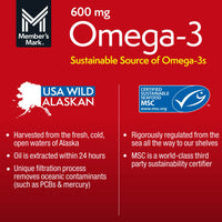 Member's Mark 600mg Omega-3 from Fish Oil with 50 mcg Vitamin D3 Softgels, 200 ct.