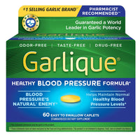 Garlique Garlic Extract Supplement, Healthy Blood Pressure Formula, Odorless & Vegan, 60 Caplets