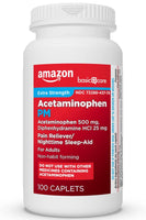 
              Amazon Basic Care Acetaminophen PM Caplets, Pain Reliever Plus Nighttime Sleep Aid, Extra Strength, Helps Occasional Minor Aches, Pains and Headache Relief, 100 Count,*MCI*
            