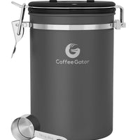 Coffee Gator Récipient à grains de café et moulu en acier inoxydable, boîte avec enregistreur de date, valve de libération de CO2 et cuillère doseuse