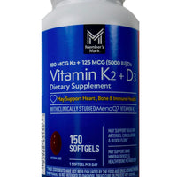 Member's Mark Vitamin K2 180 MCG + D3 125 MCG, 150 Softgels DLC: 07/2026