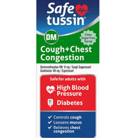 Safetussin DM Cough + Chest Congestion, Safe for Adults with High Blood Pressure & Diabetes, 8 oz