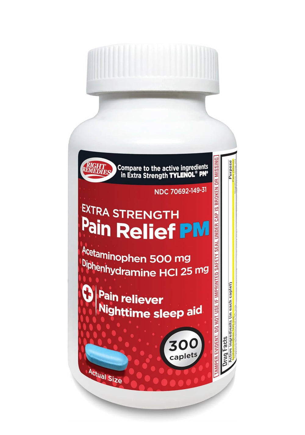 Extra Strength Pain Relief PM & Nighttime Sleep Aid Caplets,(300 count), Acetaminophen 500 mg & Diphenhydramine HCl 25 mg, Non-Habit Forming, Compare to Active ingredients of Tylenol PM