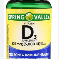 Spring Valley Vitamin D3 Supplement, 250 mcg (2,000 IU), 22Count DLC: 08/2027