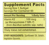 
              Spring Valley Vitamin K2 Supplement, Soft Gel Capsules, 100 Mcg, 60 Count
            