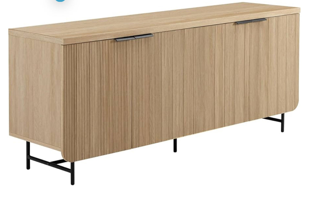 Walker Edison Modern Scandinavian Fluted Door Kitchen Storage Sideboard Buffet Cabinet Console, 69 Inch, Coastal Oak/Black