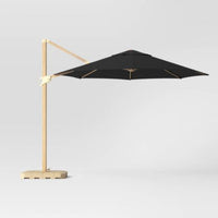 11'x11' Offset Patio Umbrella Black - Light Wood Pole - Threshold