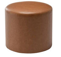 
              19" Round Pouf Ottoman Camel Brown Leather - WOVENBYRD
            